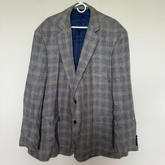 Oak Hill Mens Sports Coat Blazer Jacket 2XL Tall 50/52 Plaid Linen 2 Button Luxe - Picture 2 of 9